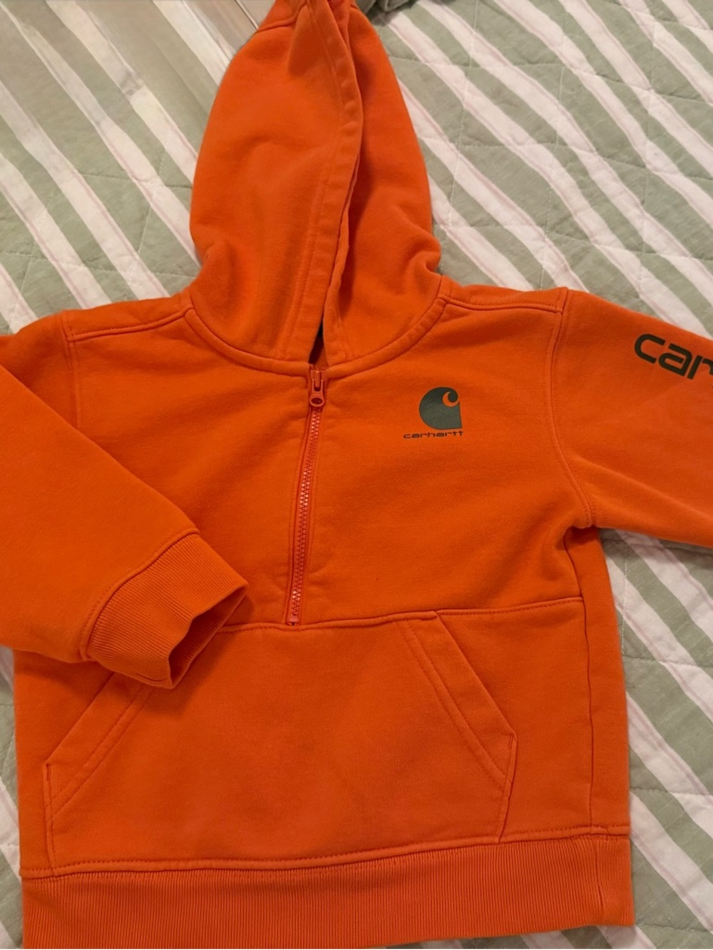 Carhartt 24M Toddler Jacket | Orange Zip-Up Hoodie | Fleece Lined | EUC